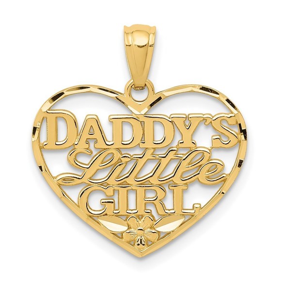 Million Charms 14k Yellow Gold Diamond-cut DADDYS LITTLE GIRL Heart Pendant
